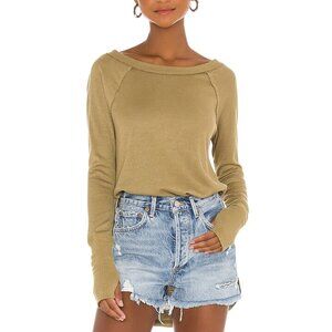 Free People Snowy Thermal Boat Neck Casual Long Sleeve T-Shirt Sunstone Tan XS